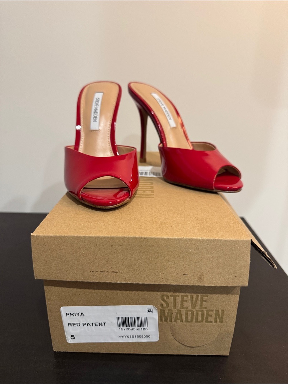 Steve Madden Red Patent Peep-Toe Stiletto Mule